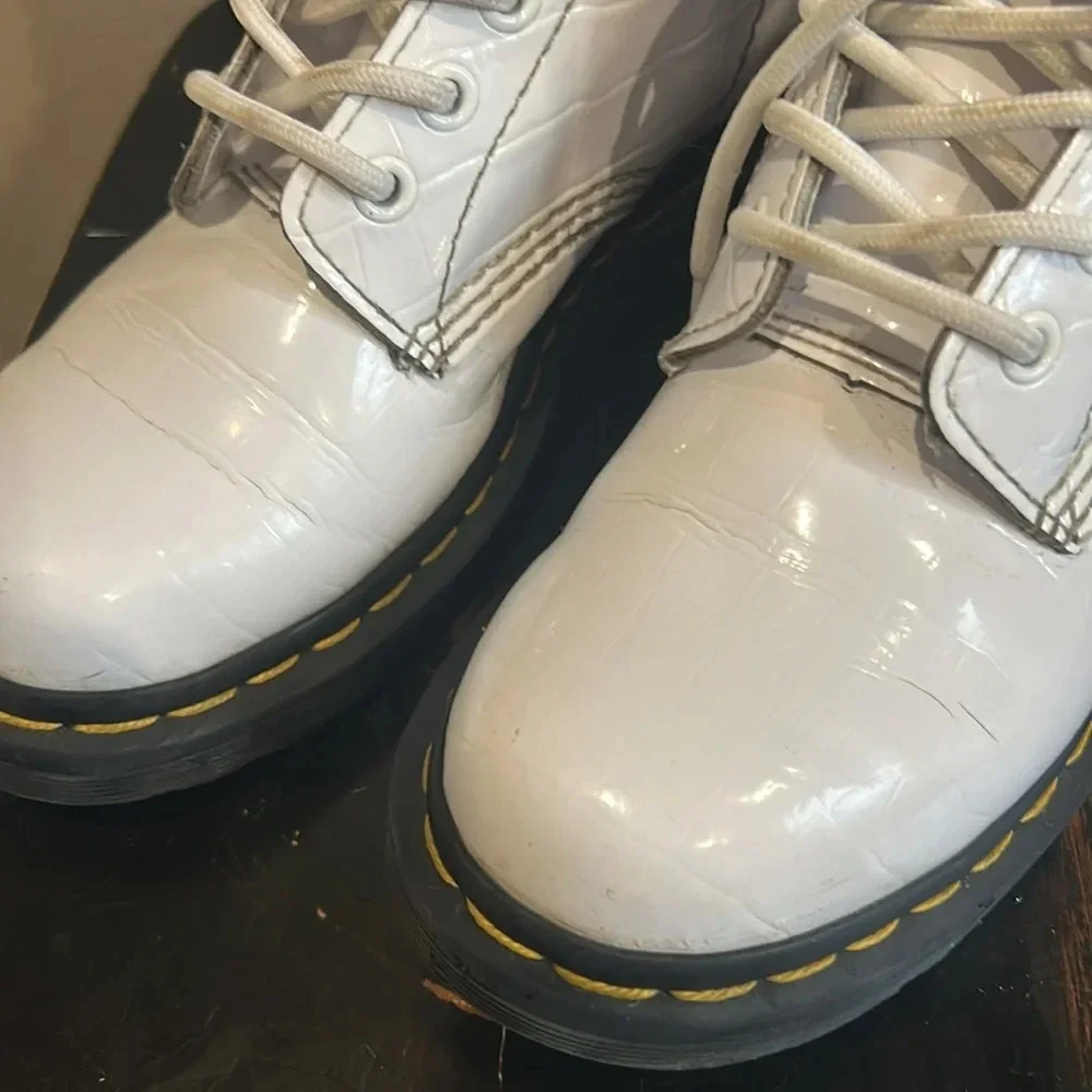 Dr. Martens Croc Embossed White Patent Leather 8-eyelet 1460 W Classic Boots